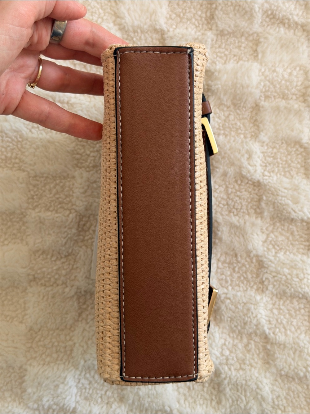 H&M Brown and Natural Straw Crossbody Bag with Gold Accents - Picture 4 of 8